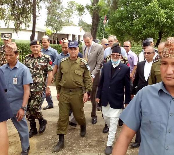 Nepalese PM Sushil Koirala visits Israeli field hospital outside the capital of Kathmandu